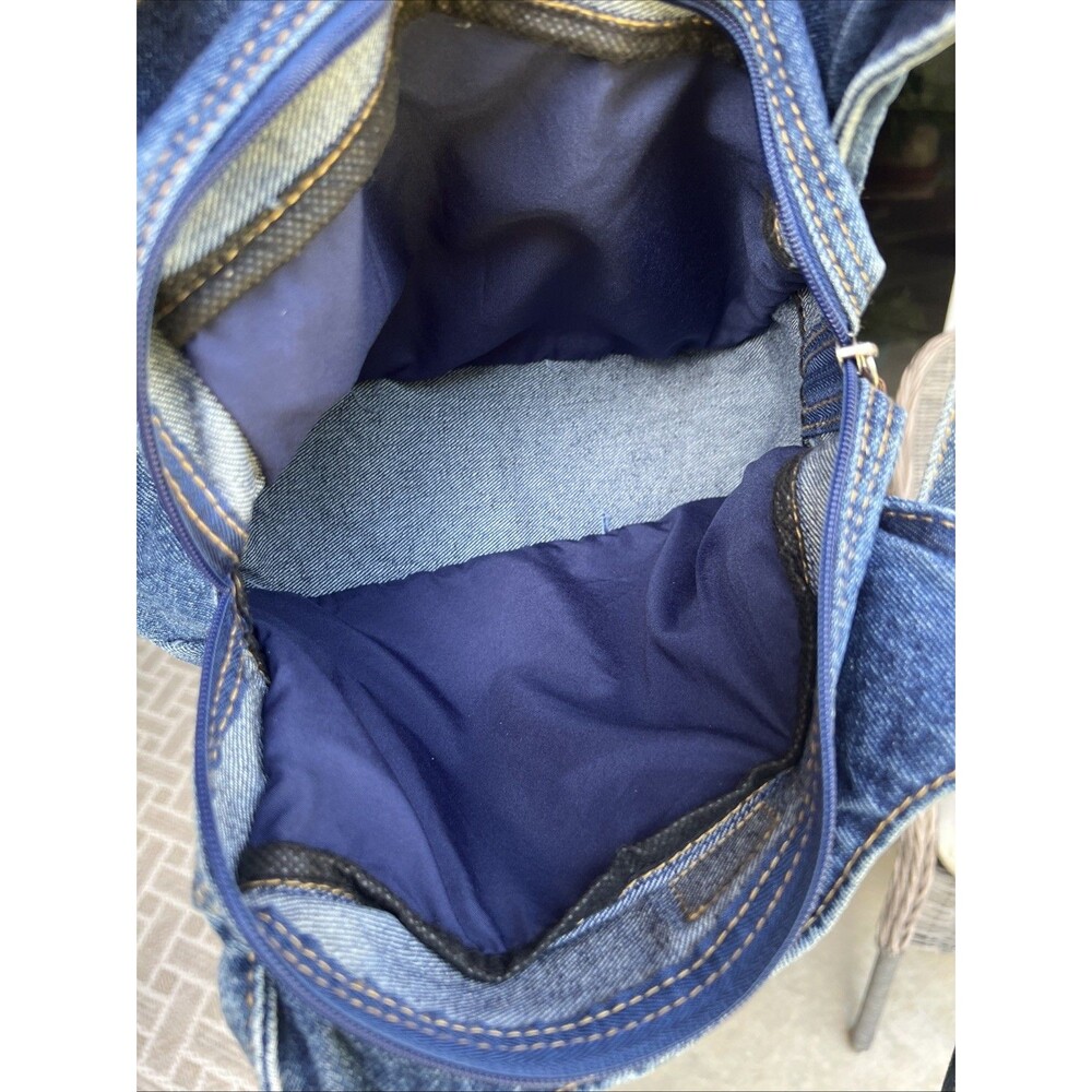 Vintage Y2K Blue Jean Shoulder Purse Lots Of Pockets 11” X 4” X 8” Hippie Boho - Picture 8 of 11